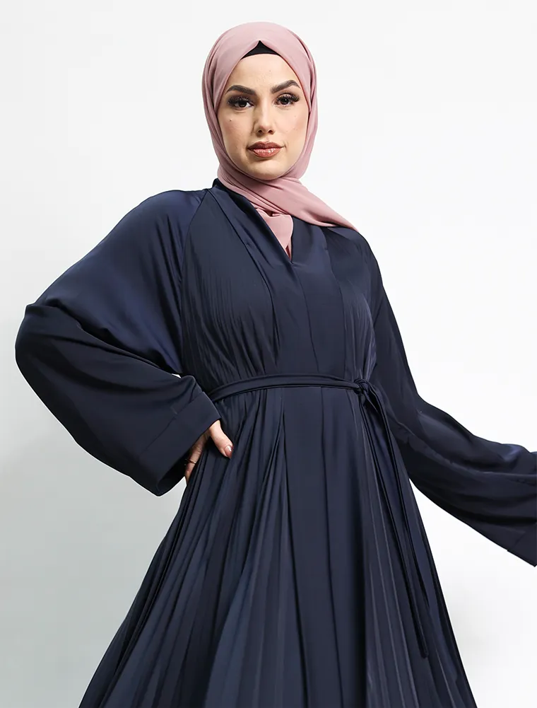 Navy Pleated Silhouette Abaya